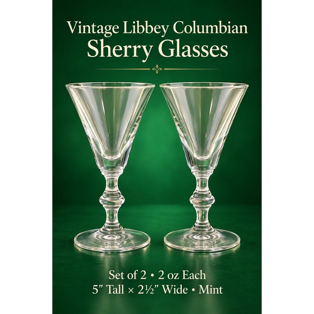 Vintage Libbey Columbian Sherry Cordial Glasses Set of 2 Clear 2 oz Mint